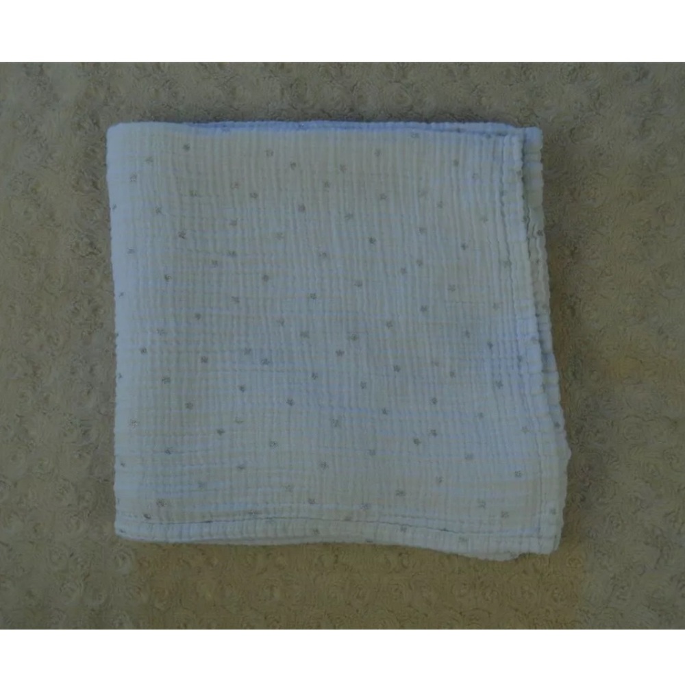 Cloud Island Silver Stars Baby Swaddle Blanket White Muslin Cotton